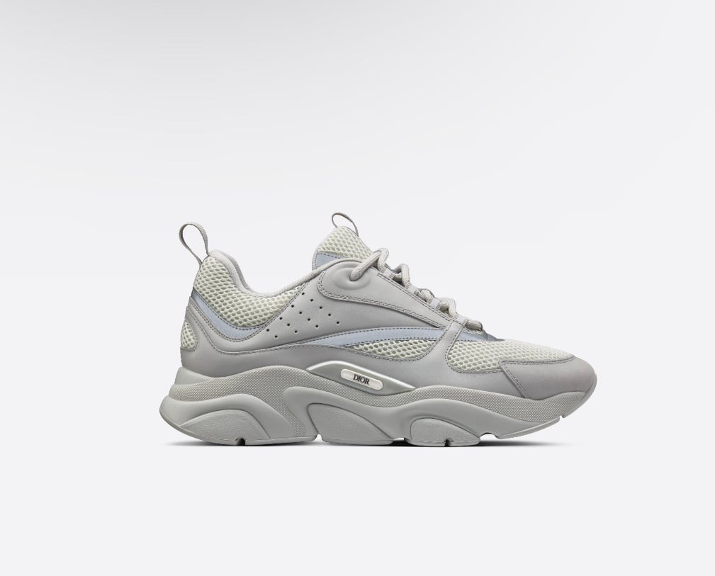 Dior B22 Sneaker in White and Blue Technical Mesh and Gray